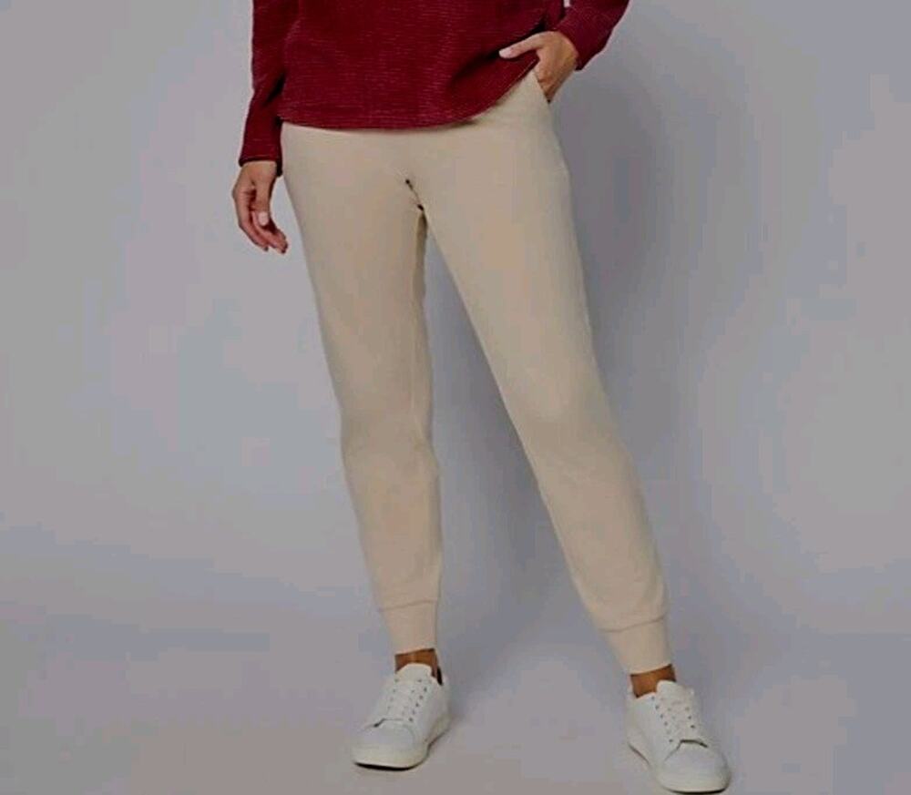 Denim & Co Petite 1X Stone Khaki Easywear French Terry Ankle Jogger A708208 NWOT